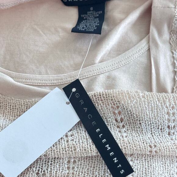 New GRACE ELEMENTS Pointelle Beige Winter White Striped Knit Layered Sweater Sm - Picture 8 of 15